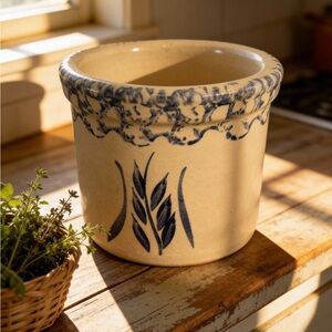 Robinson Ransbottom Pottery Stonewarcrock In The Blue Spongeware Wheat Pattern